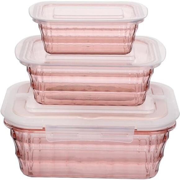 Food Storage Containers Set of 3 Meal Prep Salad Bowls BPA Free Pink To Go - Picture 7 of 7